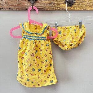 Baby Boden Yellow Floral Print Dress with Matching Ruffle Bloomers- Size 12-18 m